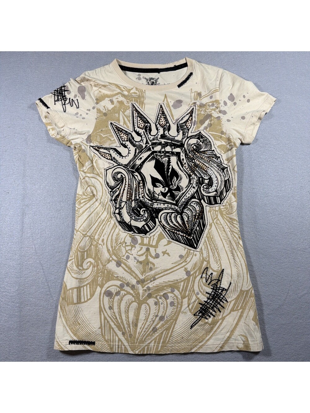 VTG Rebel Spirit "A Royal Way of Life" Rhinestone Graphic Tee - Size Small 0160